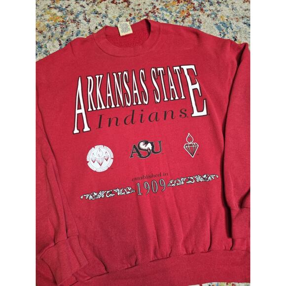 Vintage 90's Arkansas State Indians Red Wolves Crewneck Sweatshirt Size L/XL Red - Picture 1 of 6